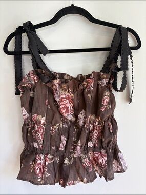 Brock Collection x H&M Floral Ruffle Tie Strap Top Size M